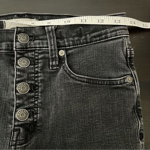 Madewell Jeans Women Sz 27T Black Charcoal 9" High Rise Skinny Button Font Denim - Picture 14 of 16